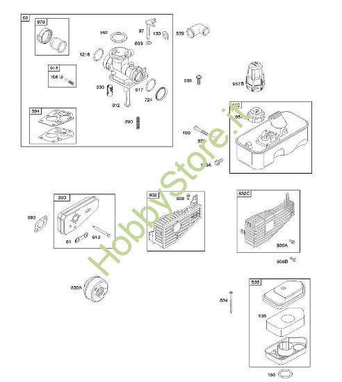 A - Depuratore aria, carburatore, sistema di scarico, alimentazione carburante B&S - 09 €¦ 09T602-0110-H1 brand Stihl